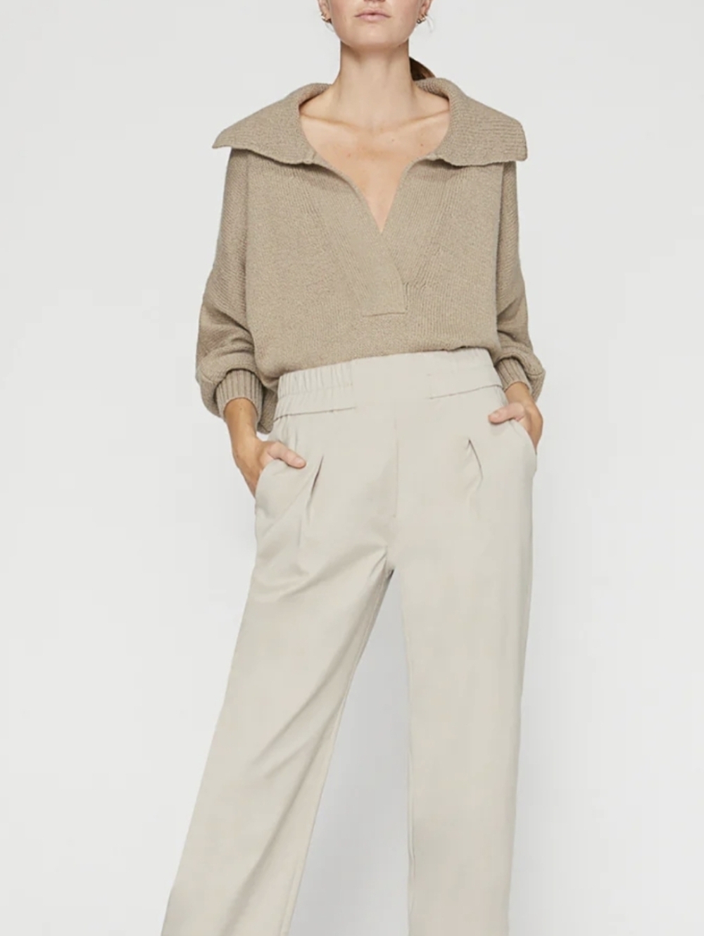 Brochu Walker Sweater Marlowe Taupe Tan‎ Cotton Cropped Henley - Picture 14 of 15